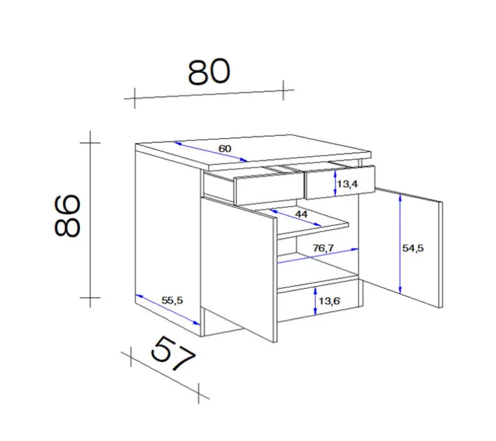 QUARTIER Unterschrank MEGGIE 80 x 86 x 57 cm weiß