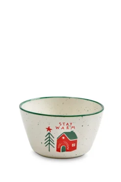 Schale MERRY CHRISTMAS Steingut 14 x 14 x 8 cm Weiß/Mehrfarbig