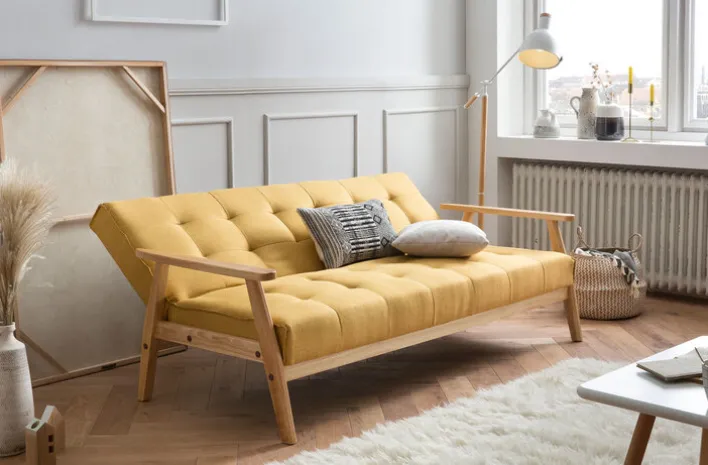 Schlafsofa senfgelb Strukturstoff