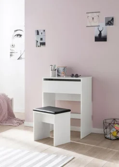 Schminktisch mit Hocker und Spiegel 60 x 81 cm weiß