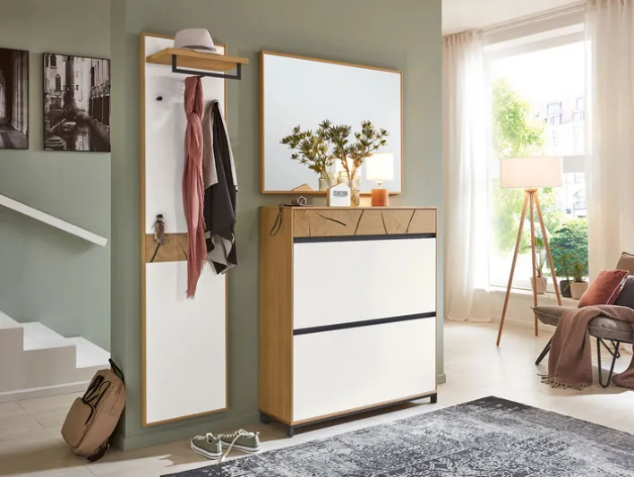 Schuhkommode KASTINA Eiche Bianco/ Lack weiß