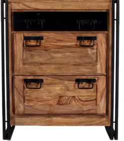 Schuhschrank 80 x 96 cm Natur-Akazienholz massiv/ schwarz