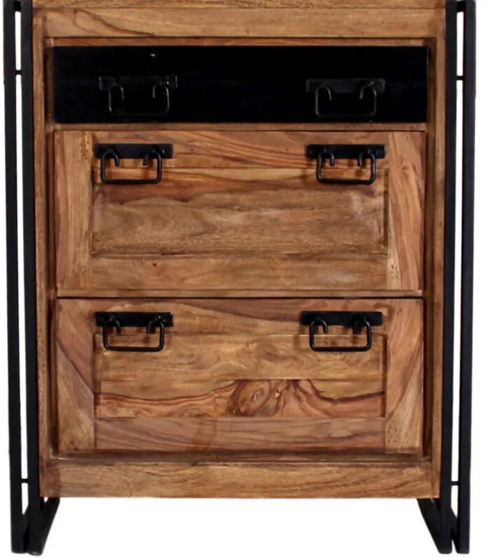 Schuhschrank 80 x 96 cm Natur-Akazienholz massiv/ schwarz