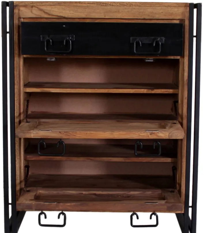 Schuhschrank 80 x 96 cm Natur-Akazienholz massiv/ schwarz