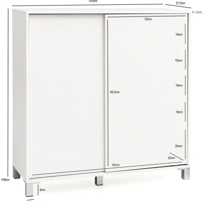 Schuhschrank 100 x 108 cm weiß silberfarbig