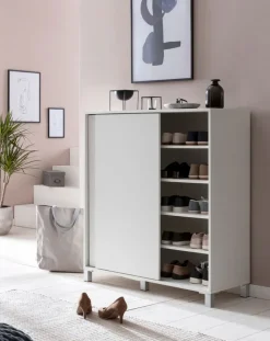 Schuhschrank 100 x 108 cm weiß silberfarbig