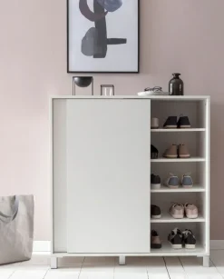 Schuhschrank 100 x 108 cm weiß silberfarbig