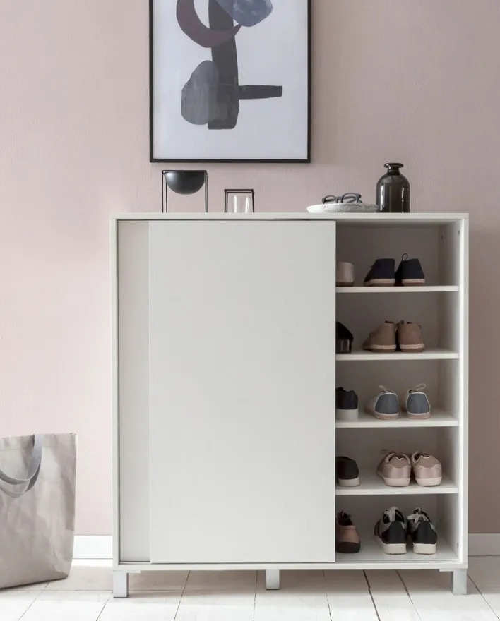 Schuhschrank 100 x 108 cm weiß silberfarbig