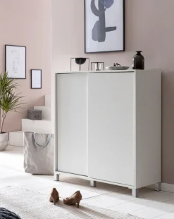 Schuhschrank 100 x 108 cm weiß silberfarbig