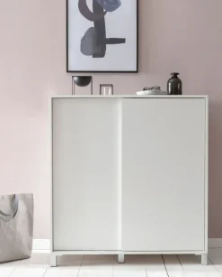 Schuhschrank 100 x 108 cm weiß silberfarbig