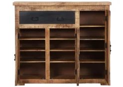 Schuhschrank BARNEY 135 x 115 cm Mango massiv sägerau, gebeizt, lackiert/schwarz