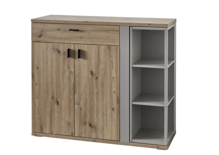 Schuhschrank FINA 120 x 103 cm Eiche-Artisan-Dekor braun/Basalt-grau-Dekor