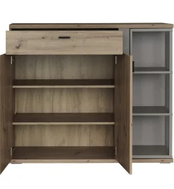 Schuhschrank FINA 120 x 103 cm Eiche-Artisan-Dekor braun/Basalt-grau-Dekor