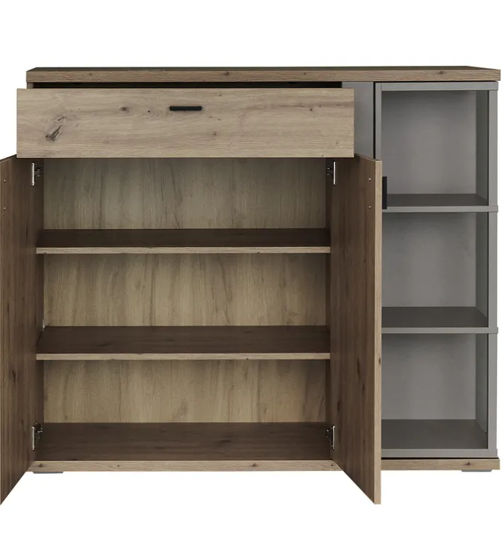 Schuhschrank FINA 120 x 103 cm Eiche-Artisan-Dekor braun/Basalt-grau-Dekor