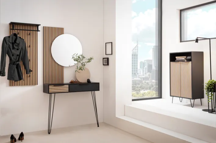 Schuhschrank HANK schwarz/Akustikpaneel Optik