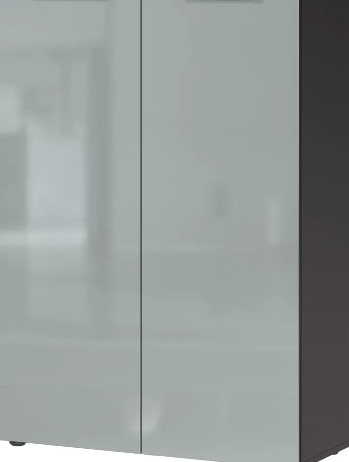 Schuhschrank LEVIN 87 x 120 cm Glasfront Silbergrau/Graphit