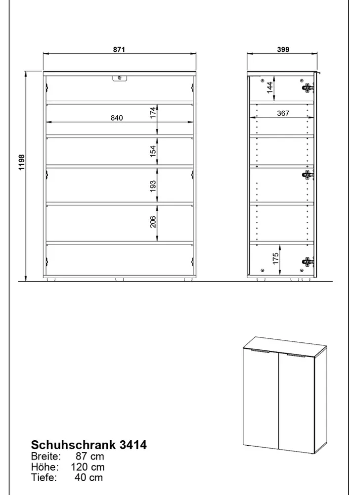 Schuhschrank LEVIN 87 x 120 cm Glasfront Silbergrau/Graphit
