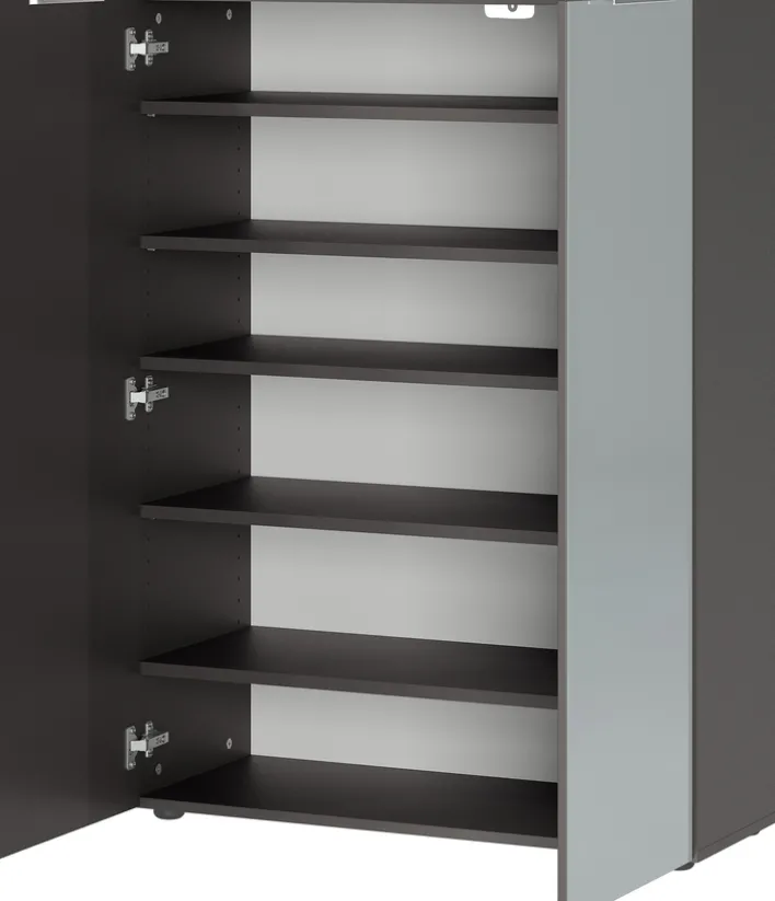 Schuhschrank LEVIN 87 x 120 cm Glasfront Silbergrau/Graphit