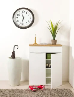 Schuhschrank MUNDI 83 x 102 cm Weiß Hochglanz/Eiche-Riviera-Dekor