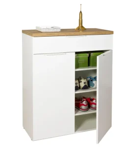 Schuhschrank MUNDI 83 x 102 cm Weiß Hochglanz/Eiche-Riviera-Dekor