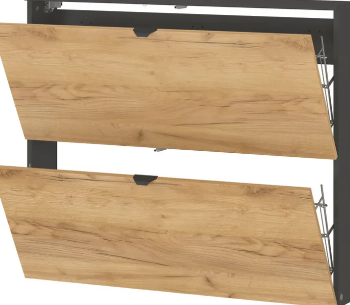 Schuhschrank RENELL 100 x 85 cm Graphit/Navarra-Eiche-Dekor