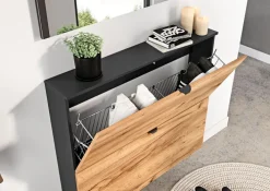 Schuhschrank RENELL 100 x 85 cm Graphit/Navarra-Eiche-Dekor