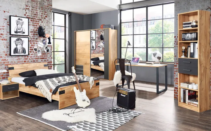 Schwebetürenschrank EMDEN 180 x 198 cm braun/ grau