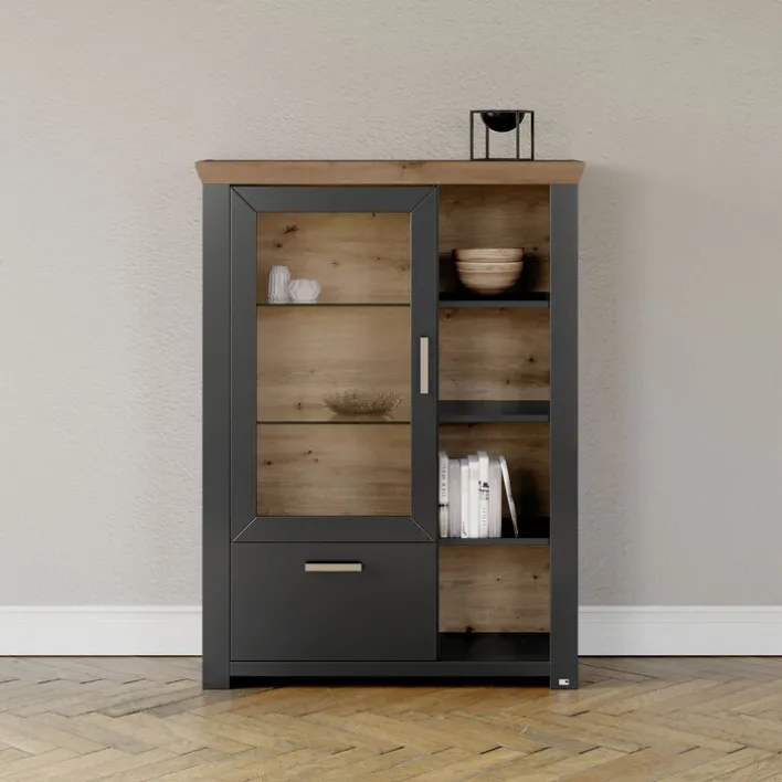 set one by Musterring Highboard YORK 13 anthrazit /Eiche Artisan