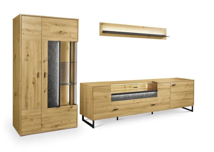 set one by Musterring Vitrine DELTONA 94x171 cm Eiche Artisan Dekor / Sandstein