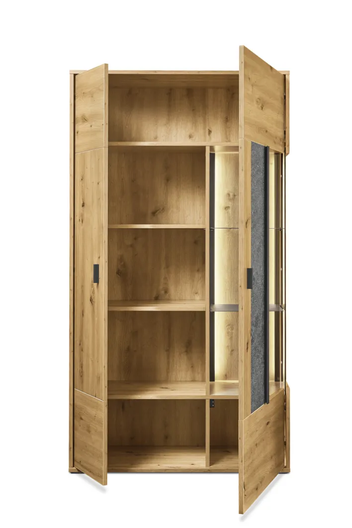 set one by Musterring Vitrine DELTONA 94x171 cm Eiche Artisan Dekor / Sandstein