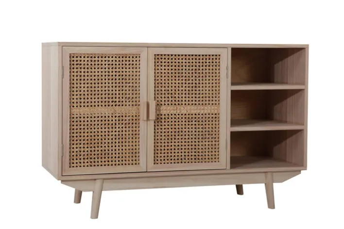 Sideboard 100 x 65 cm Braun/ Rattan