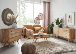 Sideboard 80 x 75 cm Mango massiv und Rattan