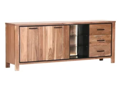 Sideboard AKAZIO, Akazie massiv, 210 x 44 x 80 cm Braun/Schwarz