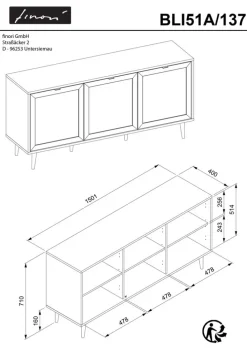 Sideboard BALI 150 x 71 cm Sonoma Eiche/ Rafia Geflecht