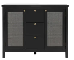 Sideboard CORDOBA 110 x 90 cm schwarz / Geflecht Nobel