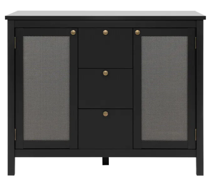 Sideboard CORDOBA 110 x 90 cm schwarz / Geflecht Nobel