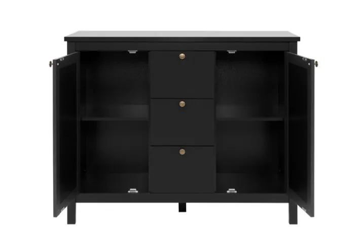 Sideboard CORDOBA 110 x 90 cm schwarz / Geflecht Nobel