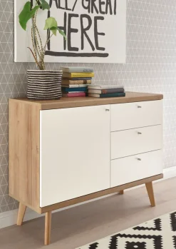 Sideboard LENA_MERLE 107 cm Eiche Riviera NB/ weiß matt