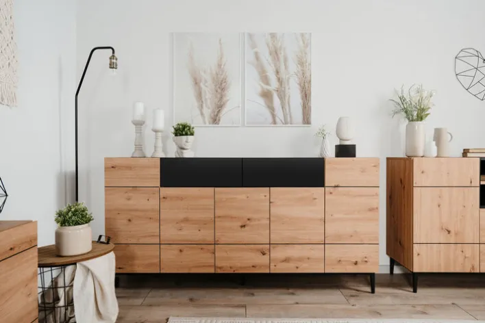 Sideboard NOLA 180 x 90 cm Artisan Oak-Dekor/schwarz