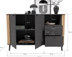 Sideboard PURE 138 x 88 cm grau-Dekor/Eiche-Dekor