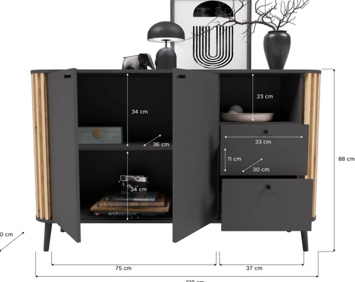 Sideboard PURE 138 x 88 cm grau-Dekor/Eiche-Dekor