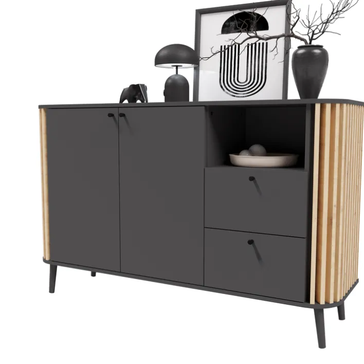 Sideboard PURE 138 x 88 cm grau-Dekor/Eiche-Dekor