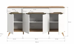 Sideboard SCANDI 185x95x40 cm Weiß Braun Nox Oak Nachbildung