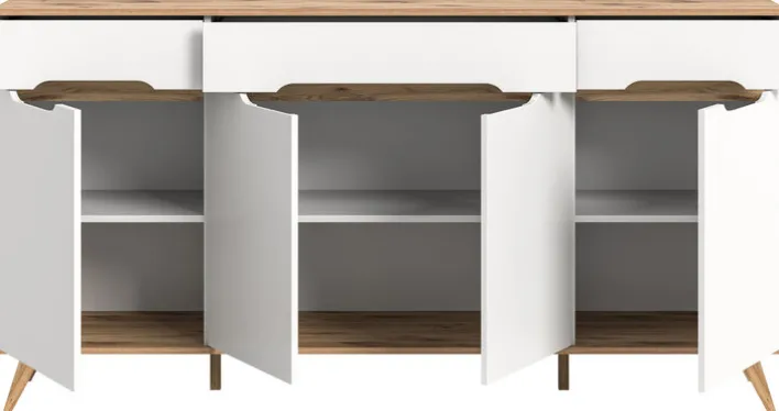 Sideboard SCANDI 185x95x40 cm Weiß Braun Nox Oak Nachbildung