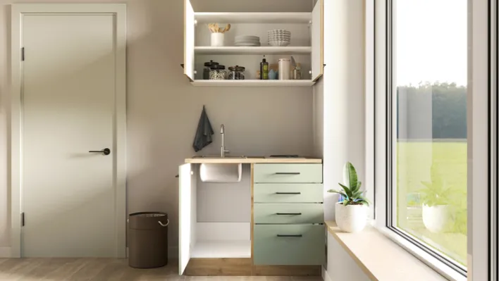 Singleküche CARA Touch Schilfgrün/Artisan Eiche ca. 100 cm