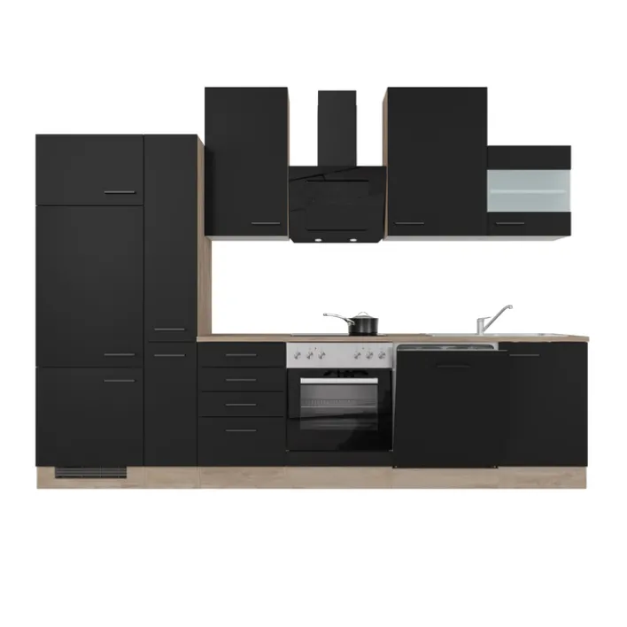 Singleküche MARY Touch Schwarz/Endgrain Oak ca.310x234x60 cm