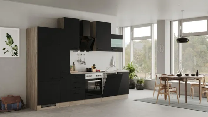 Singleküche MARY Touch Schwarz/Endgrain Oak ca.310x234x60 cm
