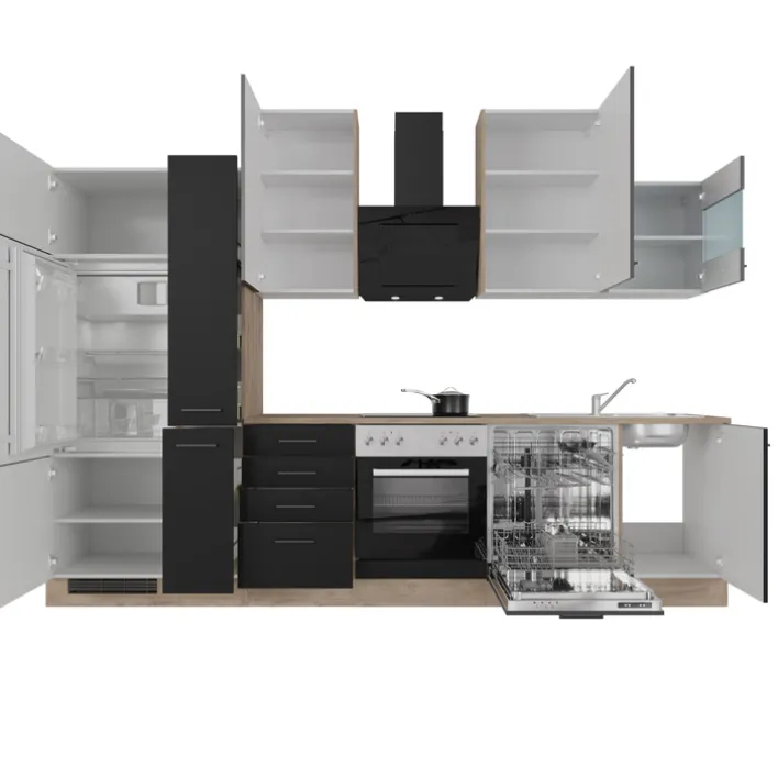 Singleküche MARY Touch Schwarz/Endgrain Oak ca.310x234x60 cm