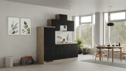 Singleküche MARY Touch Schwarz/Endgrain Oak ca.210x205x60 cm