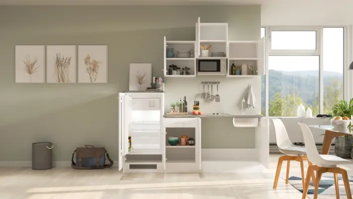 Singleküche PETE Weiß Matt/Weiß Caledonia Dekor ca. 210/205/60 cm